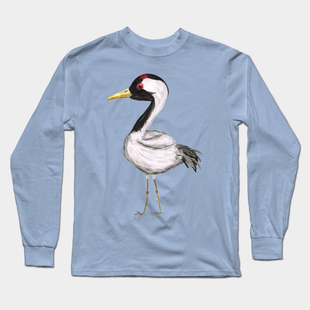 Cute crane watercolor Long Sleeve T-Shirt by Bwiselizzy